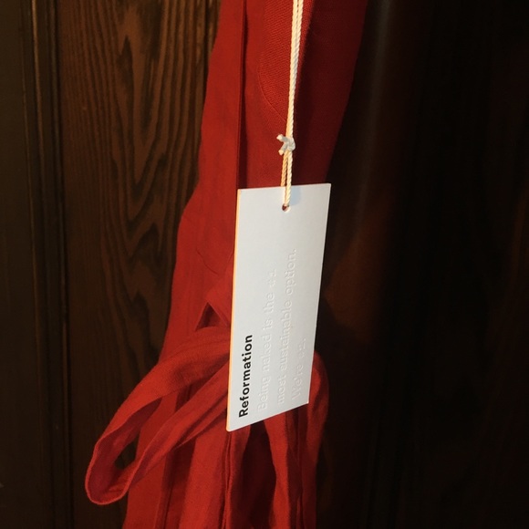 Reformation Rodin Dress in red wrap shirt sleeve - Picture 8 of 8